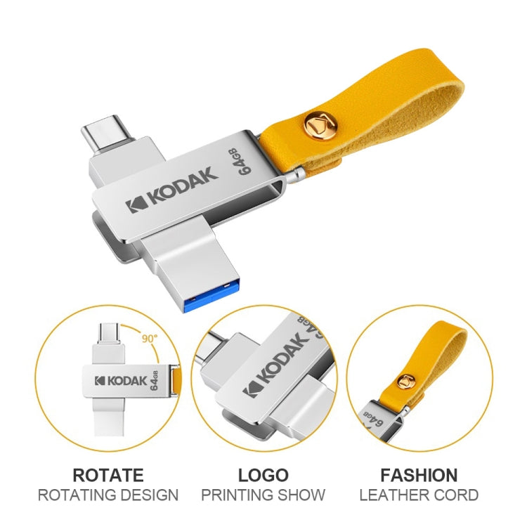 Kodak K243C 2 In 1 Type-C/USB-C + USB3.1 High-speed Transfer U disk, Capacity: 128GB - USB Flash Drives by Kodak | Online Shopping UK | buy2fix