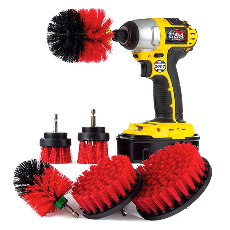 6 PCS / Set Electric Drill Head Car Tire Floor Crevice Cleaning Brush(Red) - In Car by buy2fix | Online Shopping UK | buy2fix