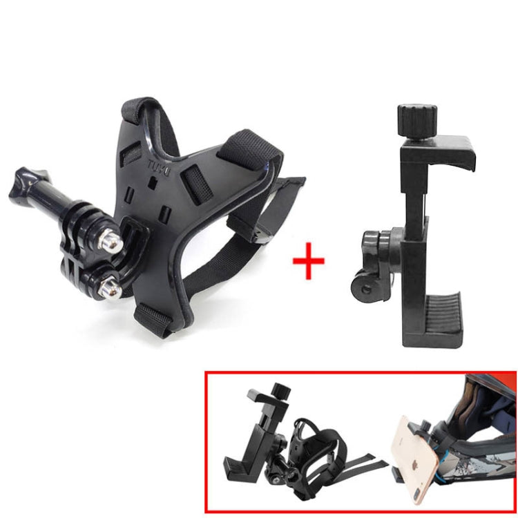 TUYU Motorcycle Helmet Chin Action Camera Mobile Phone Mounting Bracket Black Bracket+Mobile Phone Clip - DJI & GoPro Accessories by TUYU | Online Shopping UK | buy2fix