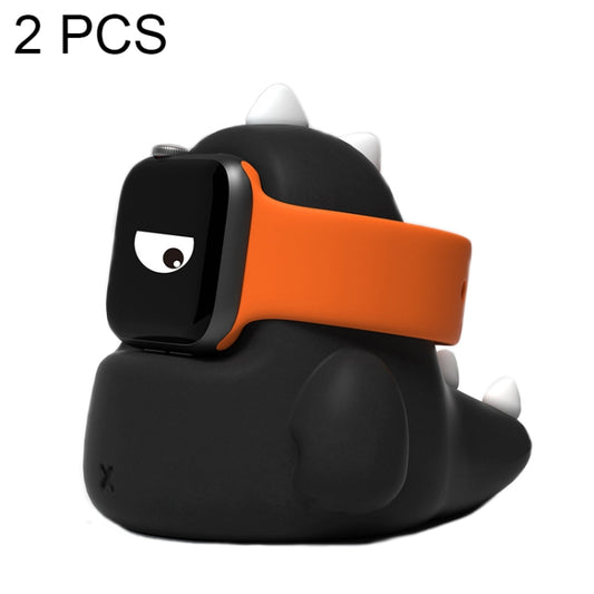 2 PCS H003 Cute Dinosaur Shaped Silicone Charging Stand without Watch For Apple Watch(Black) - Smart Wear by buy2fix | Online Shopping UK | buy2fix