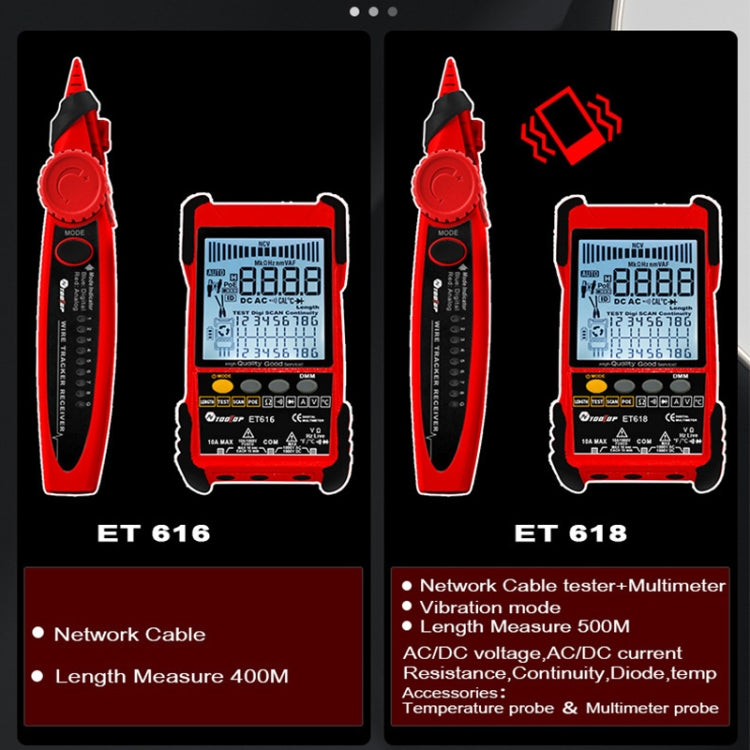 ET618  Rechargeable Adjustable Network Cable Tester Wire Tracker POE Cable Tester (Red) - Current & Voltage Tester by buy2fix | Online Shopping UK | buy2fix