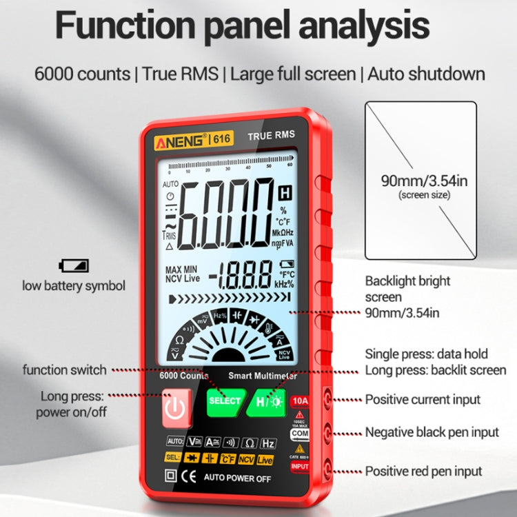 ANENG 616 Automatic High-precision Digital Display Capacitance Multimeter, Color: Black(Color Box) - Consumer Electronics by ANENG | Online Shopping UK | buy2fix