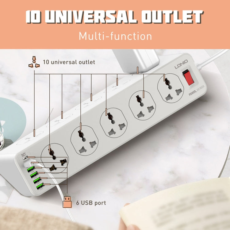 LDNIO SC10610 30W 10+6 Ports Multifunctional Travel Home Office Fast Charging Socket, Spec: EU Plug - Extension Socket by LDNIO | Online Shopping UK | buy2fix