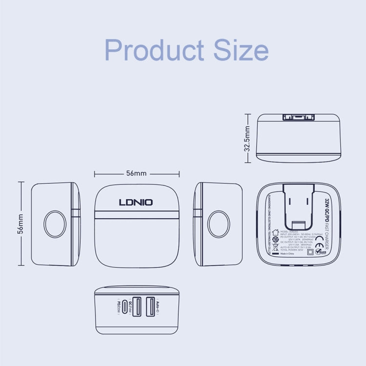 LDNIO A3513Q 32W QC3.0 3 USB Ports Phone Adapter EU Plug with Type C to 8 Pin Cable - Mobile Accessories by LDNIO | Online Shopping UK | buy2fix