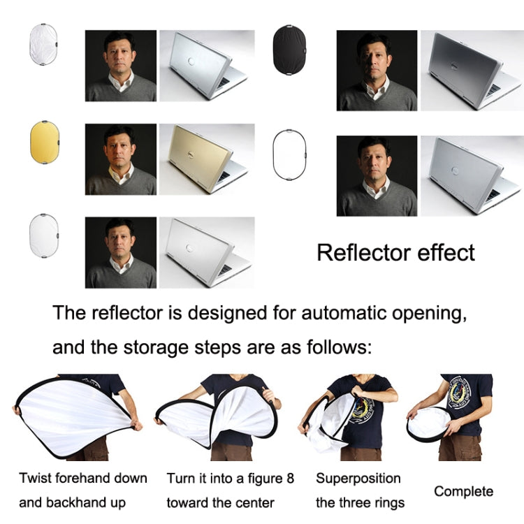 Selens  5 In 1 (Gold / Silver  / White / Black / Soft Light) Folding Reflector Board, Size: 80x120cm -  by Selens | Online Shopping UK | buy2fix