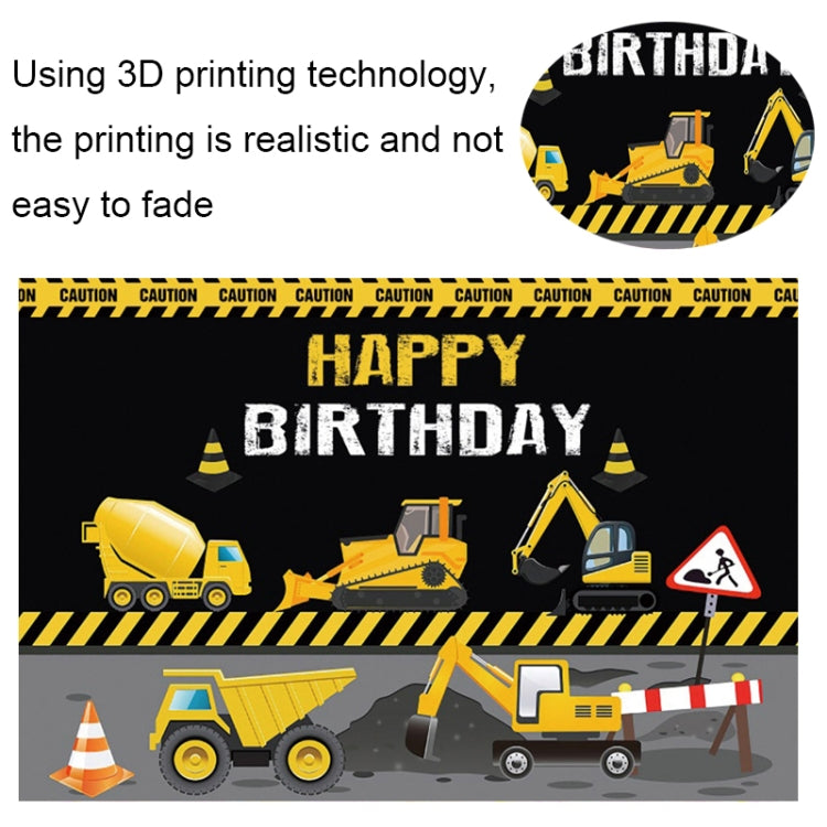 1.5m x 1m  Construction Vehicle Series Happy Birthday Photography Background Cloth(Mdn09936) - Camera Accessories by buy2fix | Online Shopping UK | buy2fix