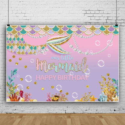 120 x 80cm Mermaid Happy Birthday Photography Background Cloth(12009595) - Camera Accessories by buy2fix | Online Shopping UK | buy2fix