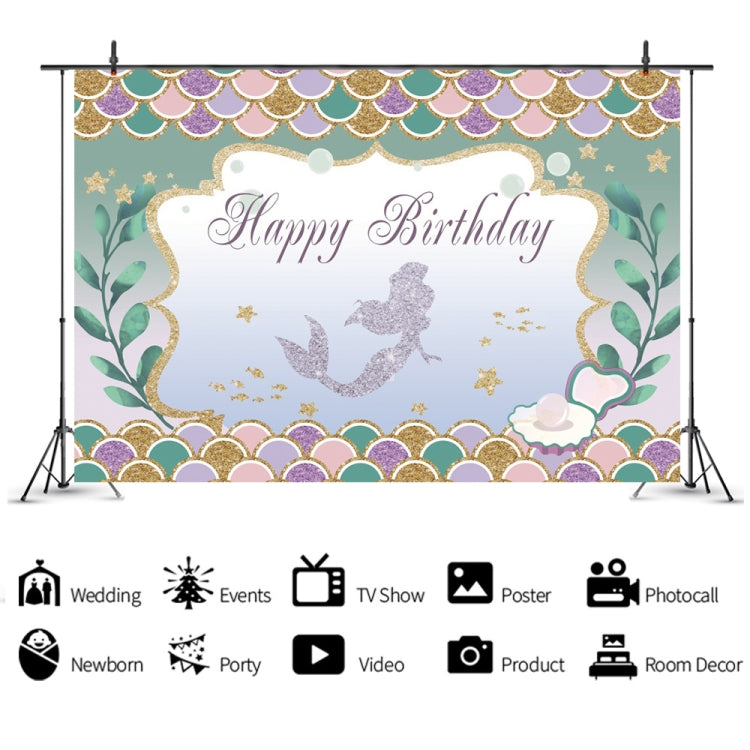 120 x 80cm Mermaid Happy Birthday Photography Background Cloth(12009768) - Camera Accessories by buy2fix | Online Shopping UK | buy2fix