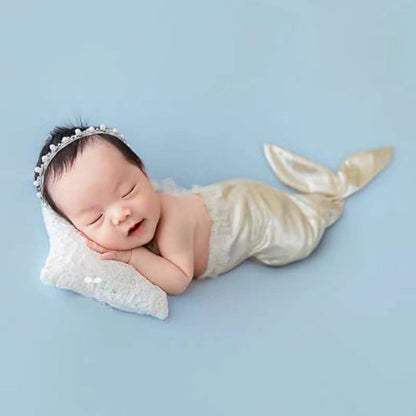 Newborn Photography Clothing Mermaid Modeling Jumpsuit + Headdress Set(White) - Camera Accessories by buy2fix | Online Shopping UK | buy2fix