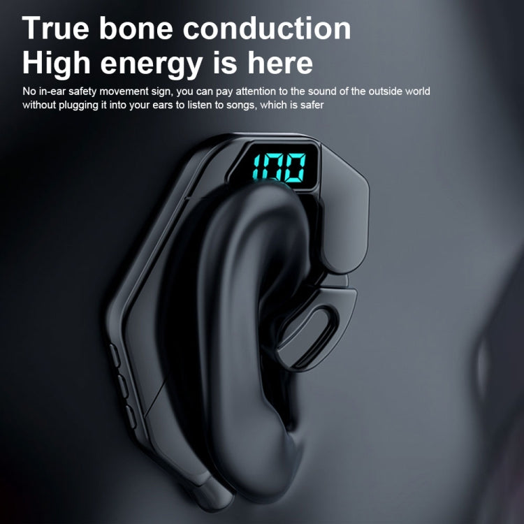 V19 Bone Conduction Digital Display Stereo Hanging Ear Sports Bluetooth Headset(White) - Bluetooth Earphone by buy2fix | Online Shopping UK | buy2fix