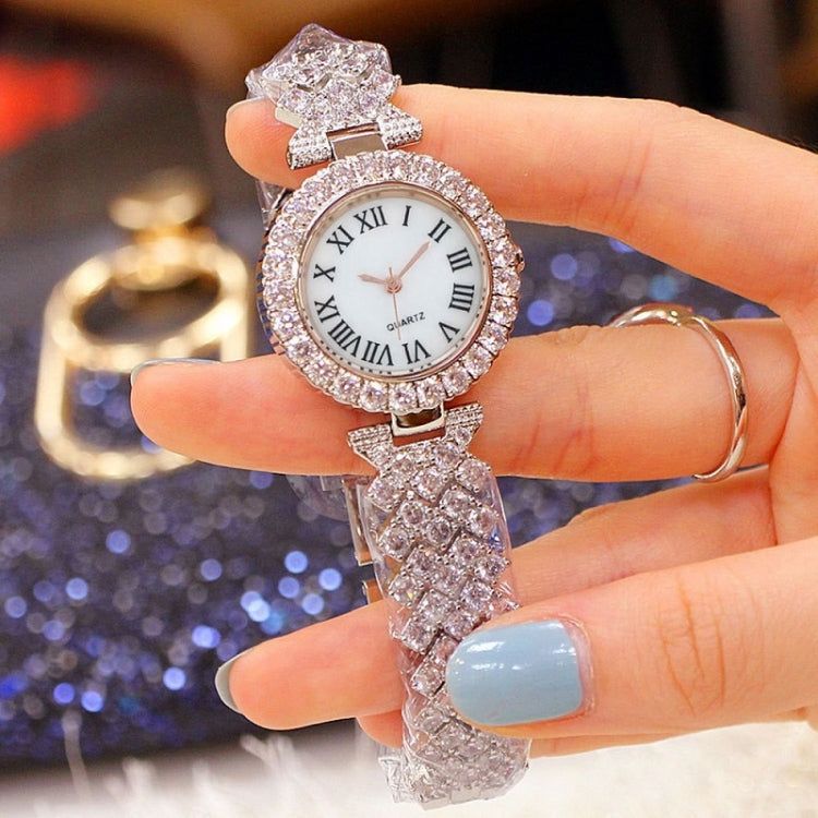 Roman Pattern Diamond Ladies Quartz Watch, Color: Gold+Bracelet - Alloy Watches by buy2fix | Online Shopping UK | buy2fix