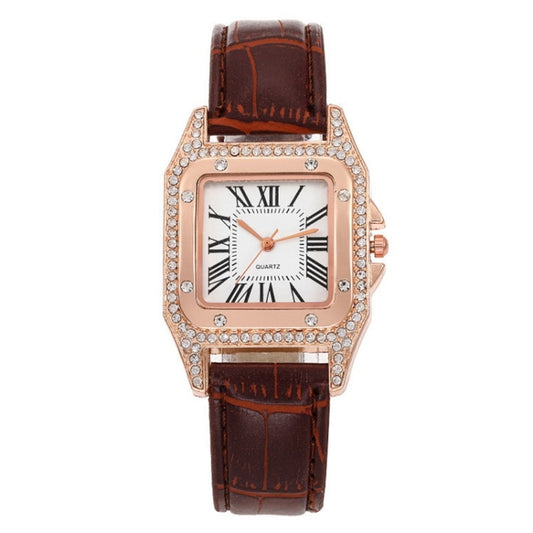Women Tonneau Square Strap Quartz Watch, Color: Brown - Leather Strap Watches by buy2fix | Online Shopping UK | buy2fix