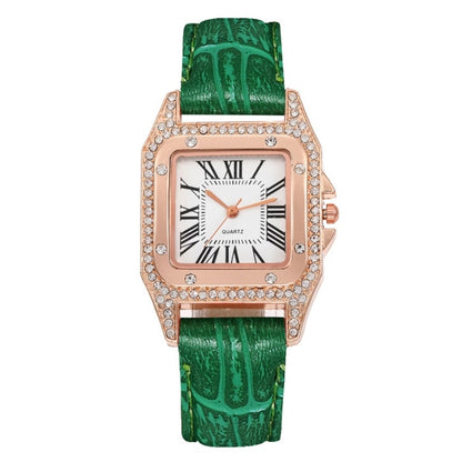 Women Tonneau Square Strap Quartz Watch, Color: Green - Leather Strap Watches by buy2fix | Online Shopping UK | buy2fix