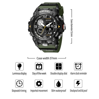 SMAEL 8055 Large Dial Sports Outdoor Waterproof Luminous Multifunctional Electronic Watch(Deep Yellow) - Sport Watches by SMAEL | Online Shopping UK | buy2fix