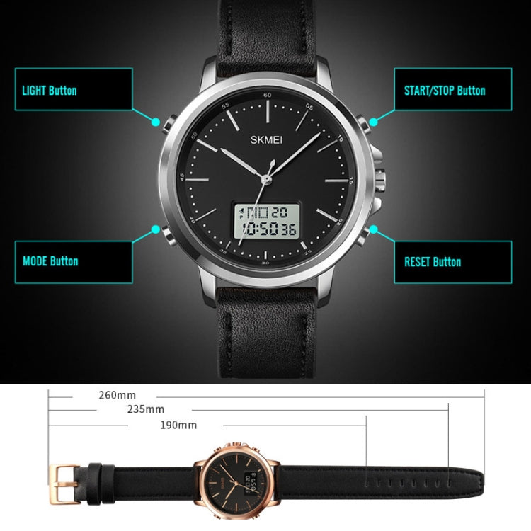 SKMEI 1652 Dual Movement Sports Leather Alloy Male Watch, Color: Rose Gold Shell White Machine - LED Digital Watches by SKMEI | Online Shopping UK | buy2fix