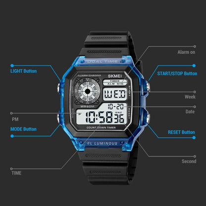 SKMEI 1998 Transparent Shell Ice Sensor Outdoor Sports Waterproof Multi-function Watch(Blue) - Sport Watches by SKMEI | Online Shopping UK | buy2fix