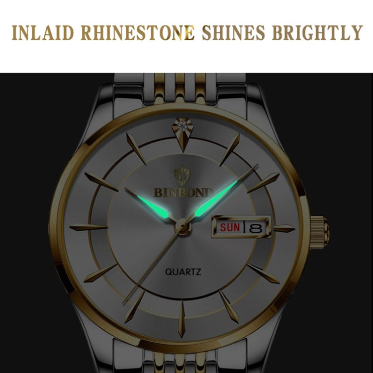 BINBOND B2077 30M Waterproof Quartz Luminous Watch Butterfly Buckle Men's Steel Belt Watch(White Steel-Black) - Metal Strap Watches by BINBOND | Online Shopping UK | buy2fix