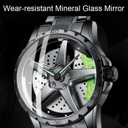 BINBOND D002 Car Hub Dial Multifunctional Waterproof and Wear-resistant Men's Watch(White Steel-Green) - Metal Strap Watches by BINBOND | Online Shopping UK | buy2fix
