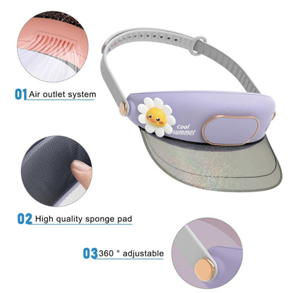 Cute Pet Bladeless Fan Hat USB Rechargeable Adjustable Speed Summer Sun Protection Sunshade Fan(Flower Duck) - Electric Fans by buy2fix | Online Shopping UK | buy2fix