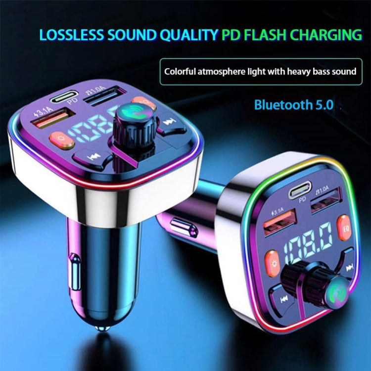 Q5 3.1A USB+PD Bluetooth Car Charger Car FM Transmitter Colorful Lighting -  by buy2fix | Online Shopping UK | buy2fix