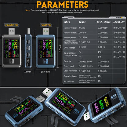 FNIRSI FNB48P USB Mobile Phone DC Power Charger Detector, Color: Without Bluetooth Black - Current & Voltage Tester by FNIRSI | Online Shopping UK | buy2fix