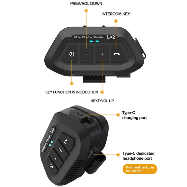 LX2 Motorcycle Helmet Bluetooth Earphone Waterproof Noise Canceling Motorcycle Headphones(Black) - Motorcycle Walkie Talkie by buy2fix | Online Shopping UK | buy2fix