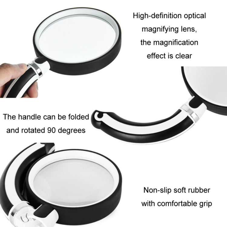 90mm Rubber Handle Folding Rotating Hand Magnifying Glass - Hand Held Style by buy2fix | Online Shopping UK | buy2fix