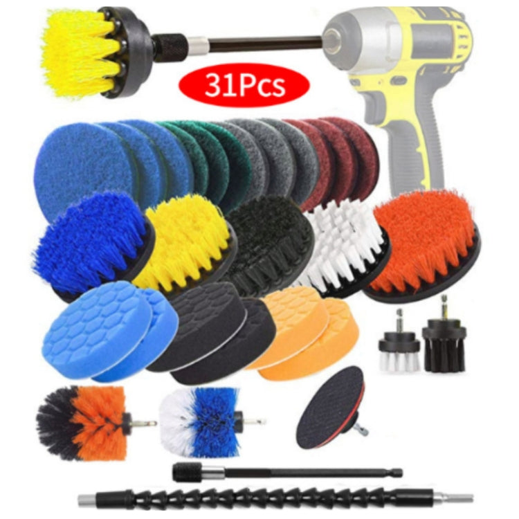 31pcs/set Electric Drill Brush Kitchen Bathroom Wall Cleaning Set(Yellow) - Sponges, Cloths & Brushes by buy2fix | Online Shopping UK | buy2fix