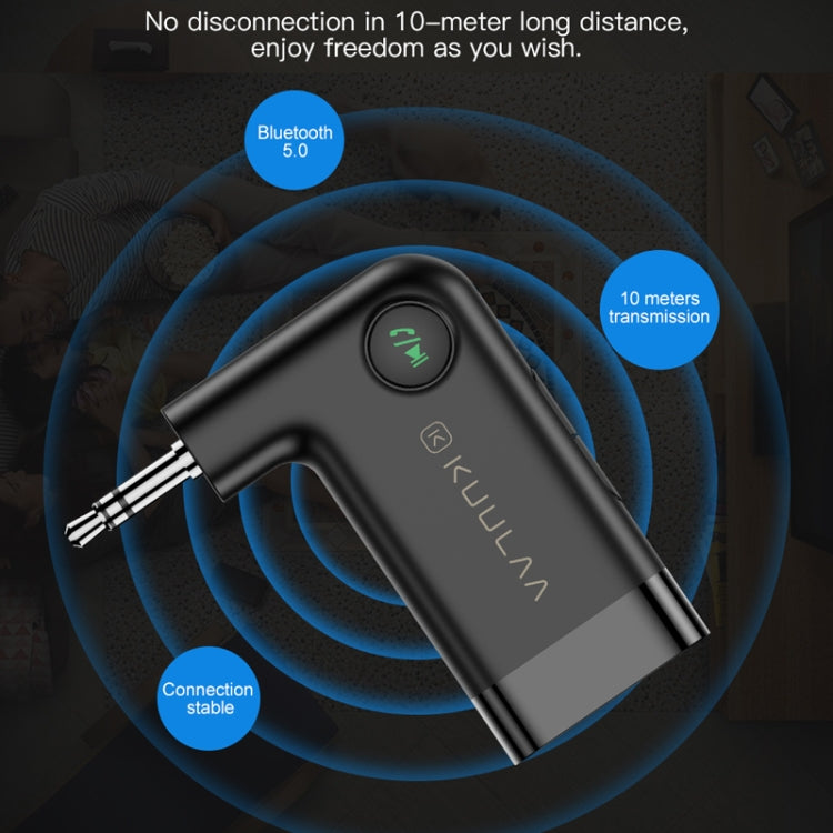 KUULAA KL-YP08 Car Wireless Bluetooth Receiver 5.0 Hands-free AUX 3.5mm(Black) - Bluetooth Adapters by KUULAA | Online Shopping UK | buy2fix