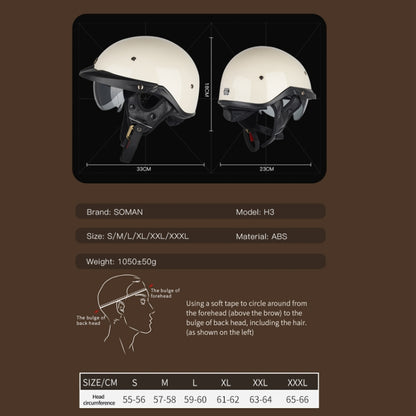 SOMAN Motorcycle Half Helmet Adjustable Helmet With Inner Mirror, Size: XXL(Matt Black) - Helmets by SOMAN | Online Shopping UK | buy2fix