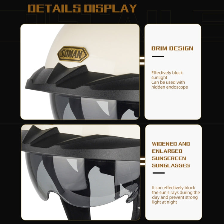 SOMAN Motorcycle Half Helmet Adjustable Helmet With Inner Mirror, Size: M(Matt Black) - Helmets by SOMAN | Online Shopping UK | buy2fix
