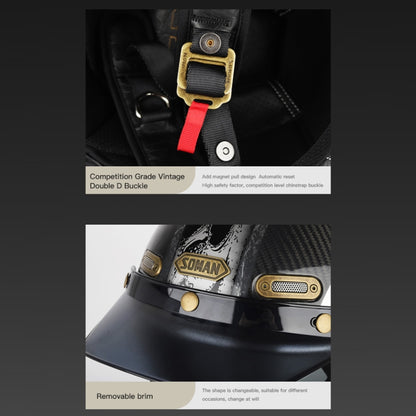 SOMAN Motorcycle Four Seasons Carbon Fiber Half Helmet, Color: Carbon Fiber Gold Lightning(M) - Helmets by SOMAN | Online Shopping UK | buy2fix