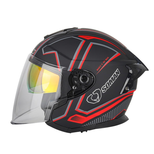 SOMAN Motorcycle Electric Bicycle Dual Lens Riding Helmet, Size: XL(Black Red) - Helmets by SOMAN | Online Shopping UK | buy2fix