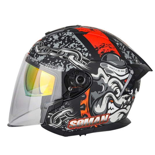 SOMAN Motorcycle Electric Bicycle Dual Lens Riding Helmet, Size: XXL(Matte Black Red) - Helmets by SOMAN | Online Shopping UK | buy2fix