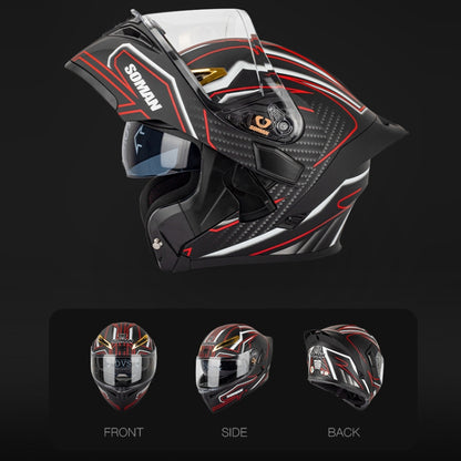 SOMAN Motorcycle Dual Lens Riding Peel-Off Full Coverage Helmet, Size: L(Black Red Track) - Helmets by SOMAN | Online Shopping UK | buy2fix