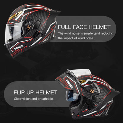 SOMAN Motorcycle Dual Lens Riding Peel-Off Full Coverage Helmet, Size: S(Matt Black Red) - Helmets by SOMAN | Online Shopping UK | buy2fix
