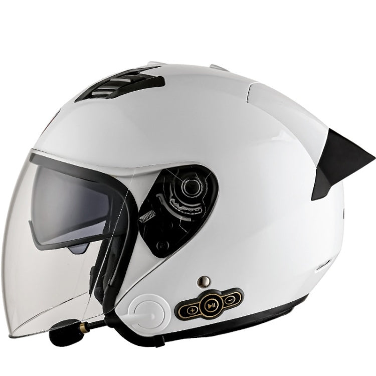 KUQIBAO Motorcycle Smart Bluetooth Sun Protection Double Lens Safety Helmet, Size: XL(White+Black Tail) - Helmets by KUQIBAO | Online Shopping UK | buy2fix