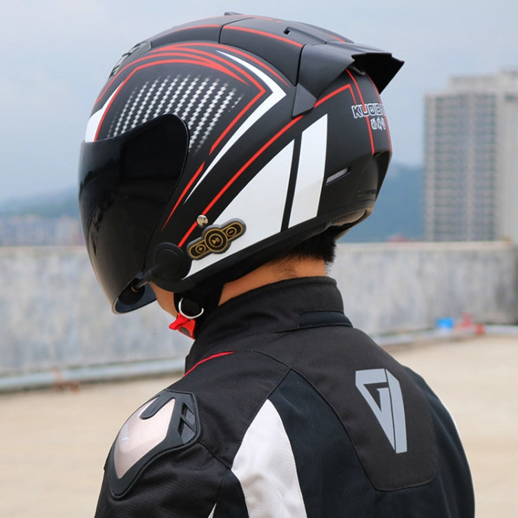 KUQIBAO Motorcycle Smart Bluetooth Sun Protection Double Lens Safety Helmet, Size: XXL(White Phantom Fiber+Black Tail) - Helmets by KUQIBAO | Online Shopping UK | buy2fix