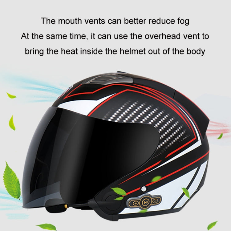 KUQIBAO Motorcycle Smart Bluetooth Sun Protection Double Lens Safety Helmet, Size: L(Bright Black Phantom Fiber+Gray Tail) - Helmets by KUQIBAO | Online Shopping UK | buy2fix