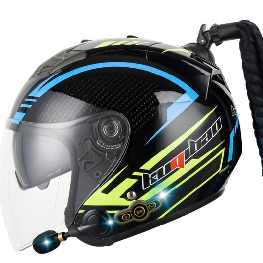 KUQIBAO Motorcycle Bluetooth Headset Double Lens Helmet With Braid, Size: XL(Bright Black Phantom Fiber) - Helmets by KUQIBAO | Online Shopping UK | buy2fix
