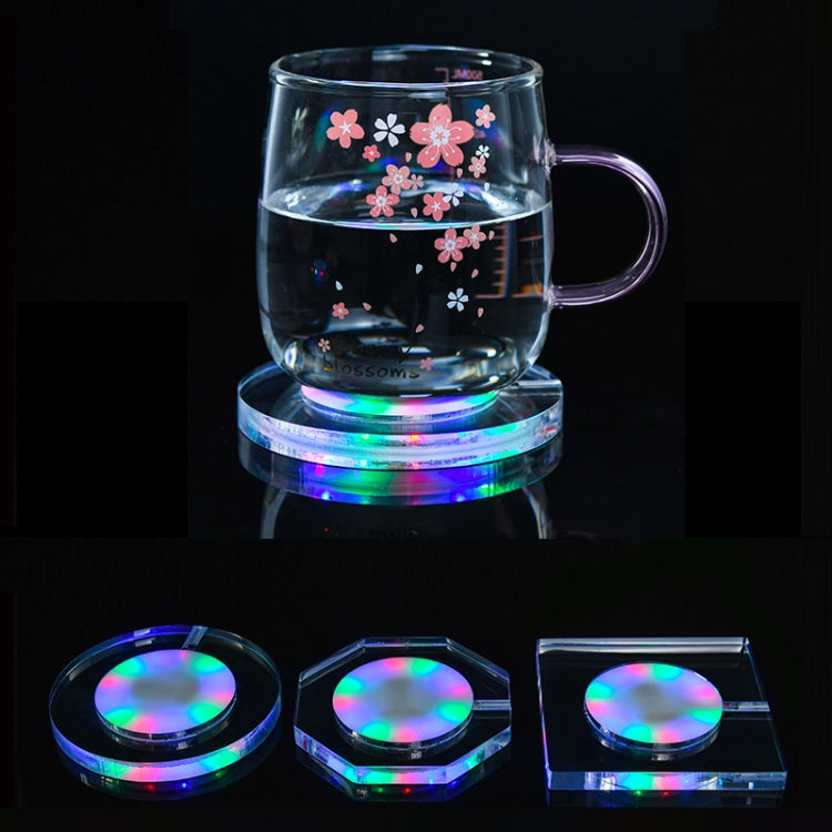 100x10mm Octagonal USB Charging LED Light Up Acrylic Coaster Transparent Crystal Base(Colorful Light) - Car Drink Holders by buy2fix | Online Shopping UK | buy2fix