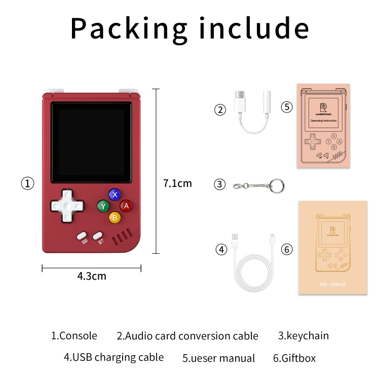 ANBERNIC RG Nano  1.54-Inch IPS Linux System Classic Pocket Retro Game Console 32G 3000 Games(Red) - Pocket Console by ANBERNIC | Online Shopping UK | buy2fix
