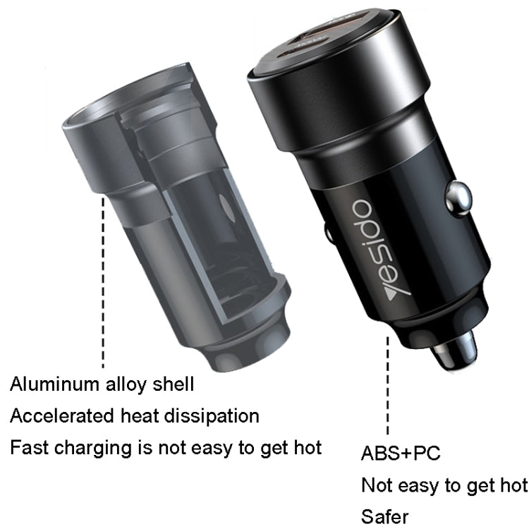 Yesido Y55 With Double Type-C/USB-C Port Line Car Charger QC3.0+PD30W Type-C/USB-C+USB Dual Port Quick Charge(Black) - Car Charger by Yesido | Online Shopping UK | buy2fix