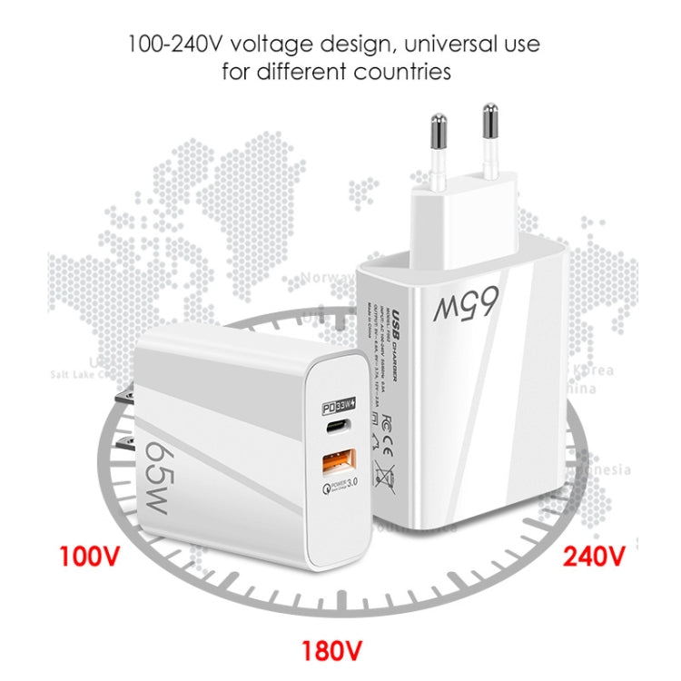 A502 65W USB-C/Type-C+USB Dual Port GaN Charger QC3.0 Laptop Universal Charger EU Plug Black - USB Charger by buy2fix | Online Shopping UK | buy2fix