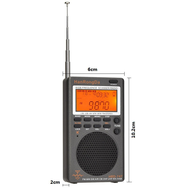 HanRongda HRD-747 Portable Full Band Digital Display High-Frequency Receiving Radio(Silver Gray) - Radio Player by HanRongda | Online Shopping UK | buy2fix