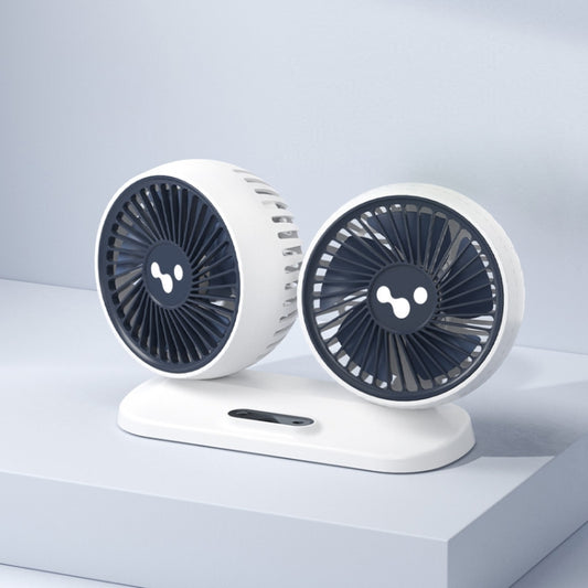 12v/24v Car Fan USB Interface Powerful Double Head Electric Fan(Pearl White) - Heating & Fans by buy2fix | Online Shopping UK | buy2fix
