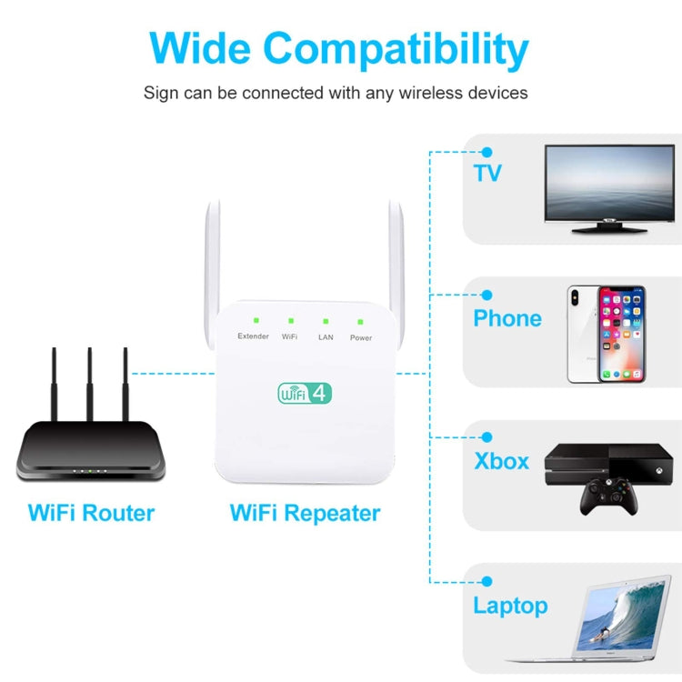 2.4G 300M Wi-Fi Amplifier Long Range WiFi Repeater Wireless Signal Booster UK Plug Black - Broadband Amplifiers by buy2fix | Online Shopping UK | buy2fix