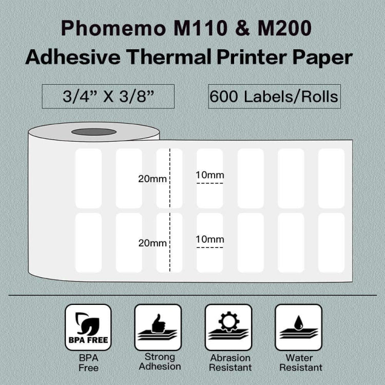 For Phomemo M110 / M200 600pcs /Roll 20x10mm Square Self-Adhesive Thermal Labels on White Background - Printer Accessories by Phomemo | Online Shopping UK | buy2fix