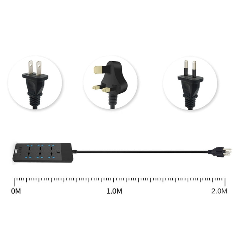 TB-T12 3000W 2m 4-USB Ports + 6-Jacks Multifunctional Flame-Retardant Socket With Switch(EU Plug) - Extension Socket by buy2fix | Online Shopping UK | buy2fix