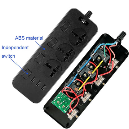 T14 2m 2500W 3 Plugs + 3-USB Ports Multifunctional Socket With Switch, Specification: US Plug (Black) - Extension Socket by buy2fix | Online Shopping UK | buy2fix